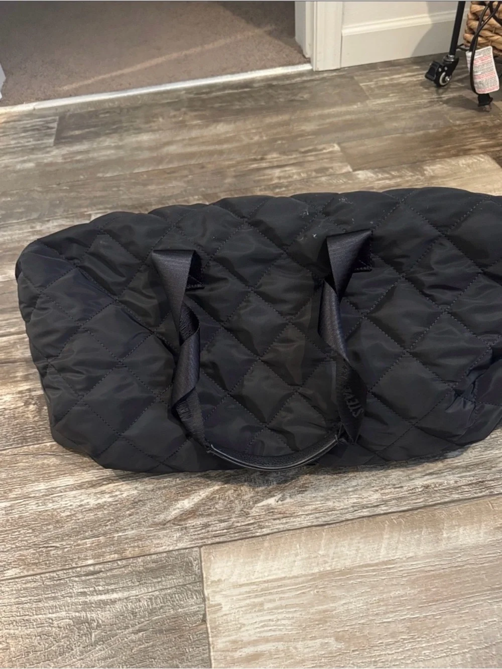 Black Quilted Steve Madden Travel Tote Bag